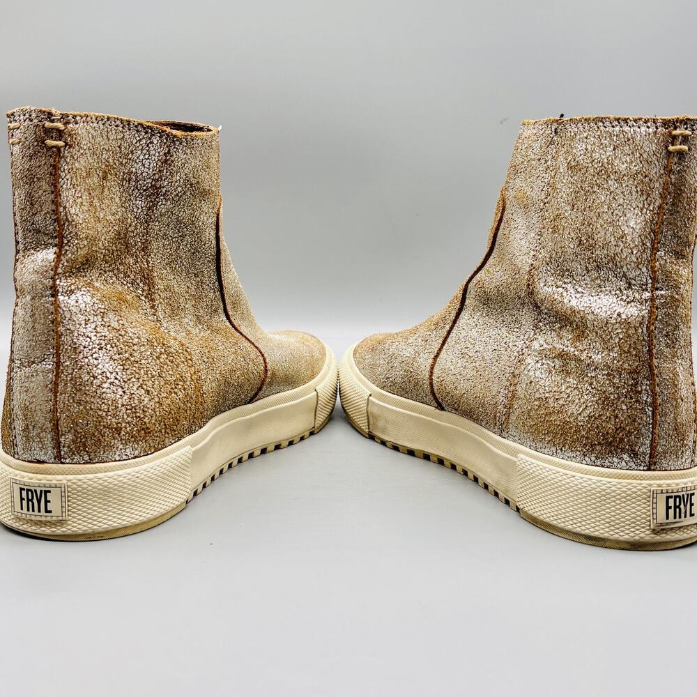 Frye Boots Womens 8 Gold Leather Gia Lug Zip High Top Sneaker Booties Shoes - Picture 6 of 11